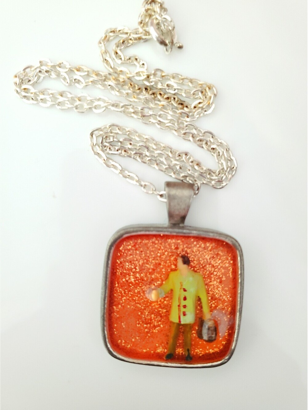 Vintage Man with Suitcases Silver-tone Pendant Necklace